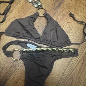 Brown Beach Bunny Bikini with Gold Accents